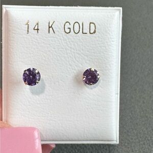 14K Gold Purple Stud Earrings